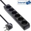 InLine Stekkerdoos, zwart, 6 voudig 1,5m Kabel, met Kinderbeveiliging