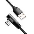 USB 2.0 cable, USB-A/M to Micro-USB/M (90Â°),fabric,metal,black, 0.3 m