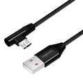 USB 2.0 cable, USB-A/M to Micro-USB/M (90Â°),fabric,metal,black, 0.3 m