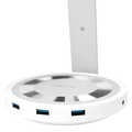 Aluminum headset stand, with 3x usb and 3,5mm ports, silver