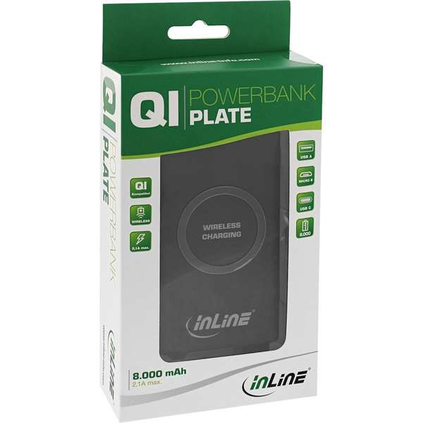 Naar omschrijving van 01477S - InLine Qi-Plate Powerbank 8000mAh Wireless Charging Station black