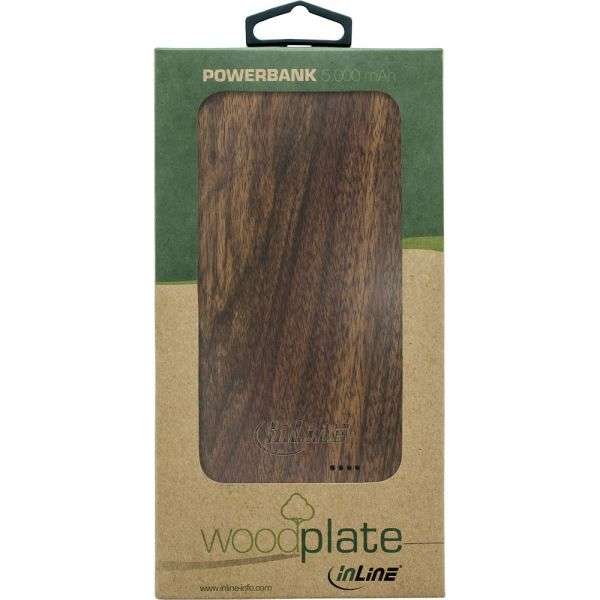 Naar omschrijving van 01478S - InLine USB PowerBank 5.000mAh â€œwoodplateâ€œ with LED Display real walnut wood