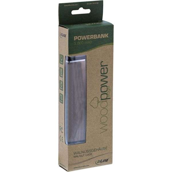 Naar omschrijving van 01479E - InLine USB PowerBank 3.000mAh â€œwoodpower edgeâ€œ with LED Display real walnut woo