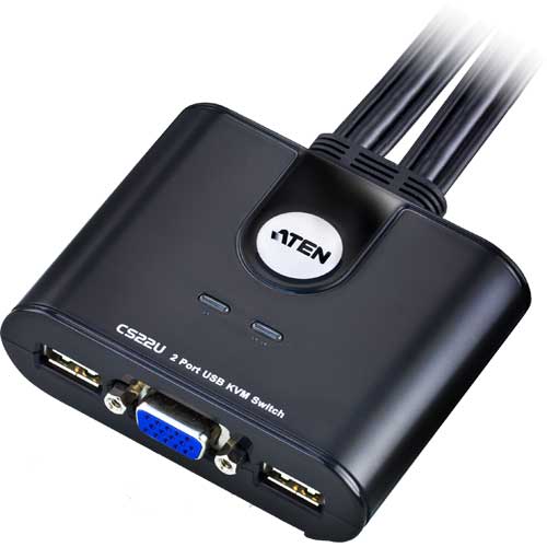 Naar omschrijving van 60652C - KVM Switch, 2-fach, ATEN CS22U, USB, mit Kabelfernbedienung