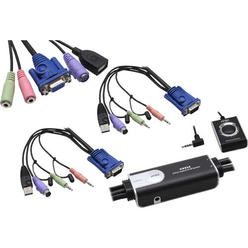 Naar omschrijving van 60653B - KVM Switch, 2-fold, ATEN Hybrid Petite CS52A, PS/2, USB & Audio