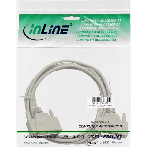 Naar omschrijving van 11424M - InLine SeriÃ«le kabel,  gegoten, DB25M/V, 1:1, 3m, beige