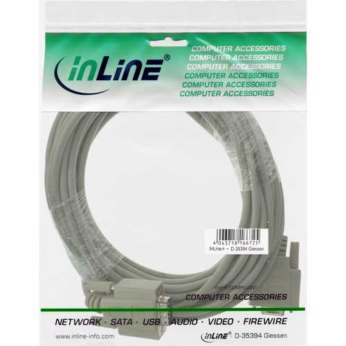 Naar omschrijving van 12210 - InLine SeriÃ«le kabel,  gegoten, DB9M/V, 1:1, 10m, beige