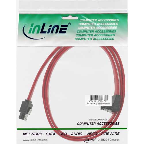Naar omschrijving van 27707V - InLine SATA kabel,  met vergrendeling, één zijde 90gr haaks, 0.7m