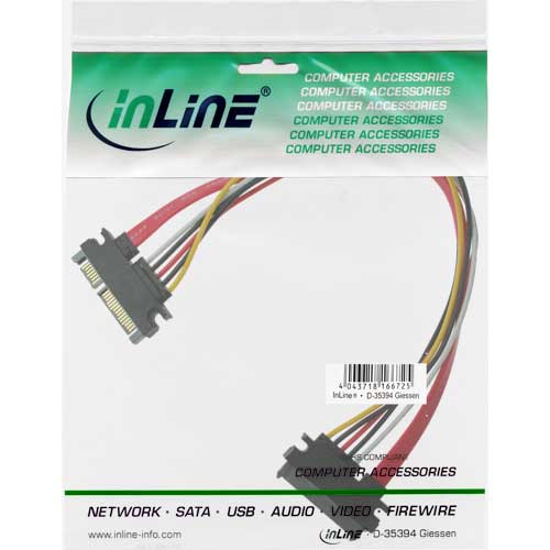 Naar omschrijving van 29652B - InLine SATA+power supply extension cable, SATA 6Gb/s + Power, M/F 0.5m