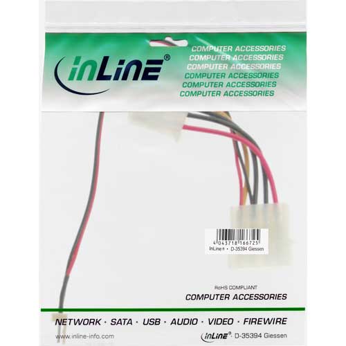 Naar omschrijving van 33344A - InLine Ventilator adapterkabel,  3-pins ventilator naar 4-pins voedingskabel, 12V, 0.3m