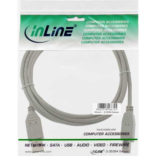 Naar omschrijving van 34518H - InLine USB 2.0 kabel,  beige, AM/BM, 2m