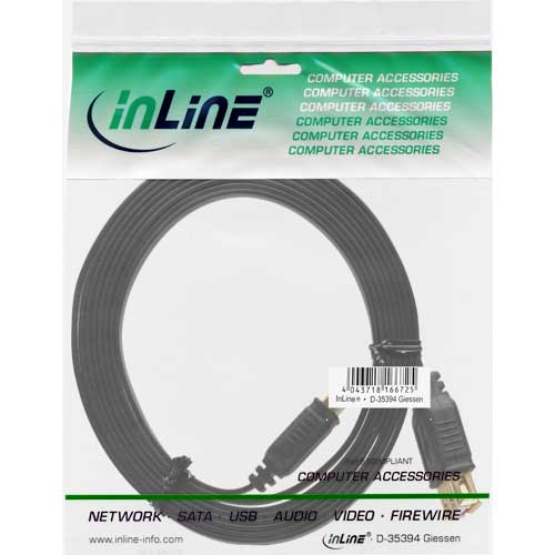 Naar omschrijving van 34620F - InLine USB 2.0 Flatkabel Verlengkabel,  A Male/Female, zwart, vergulde contacten, 2m