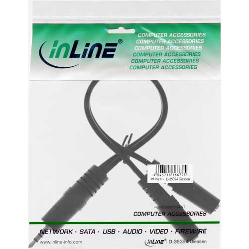 Naar omschrijving van 99300 - InLine Audiokabel,  3.5mm M naar 2x 3.5mm V, stereo, 0.2m