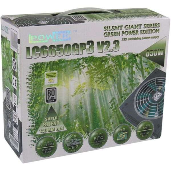 Naar omschrijving van 26696K - Netzteil ATX V2.3 LC-Power Green Power LC6650GP3 V2.3, black, 140mm, 650W, 80 PLUS BRONZE