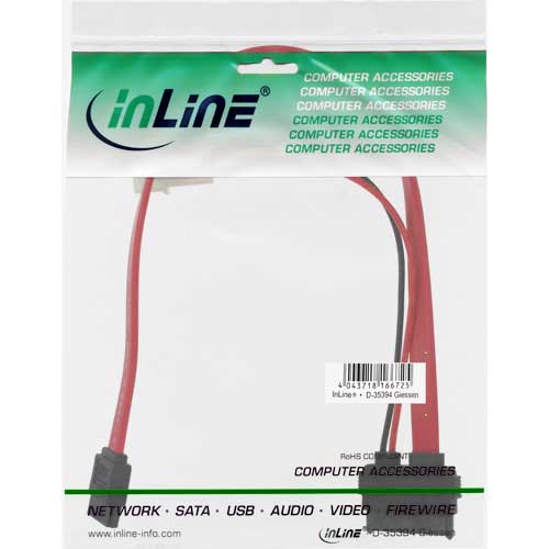 Naar omschrijving van 29675 - InLine SATA voedingsadapterkabel,  1x SATA + 1x 13.34cm (5.25Inch) V naar 7+6 SlimSATA socket, 30+15cm (5V)
