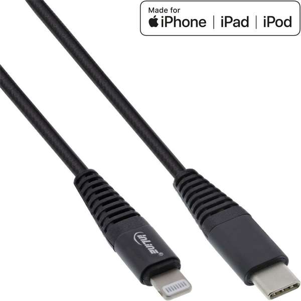 Naar omschrijving van 31450B - InLine USB-C Lightning cable, for iPad, iPhone, iPod, black/aluminium, 1m