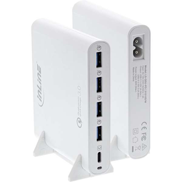 Naar omschrijving van 31510W - Quick Charge 3.0 USB notebook power supply, 4x USB A + USB Type-C, 80W, white