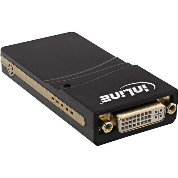 Naar omschrijving van 33283 - InLine USB Graphics Card USB 2.0 to DVI with DVI to VGA & DVI to HDMI Adapter