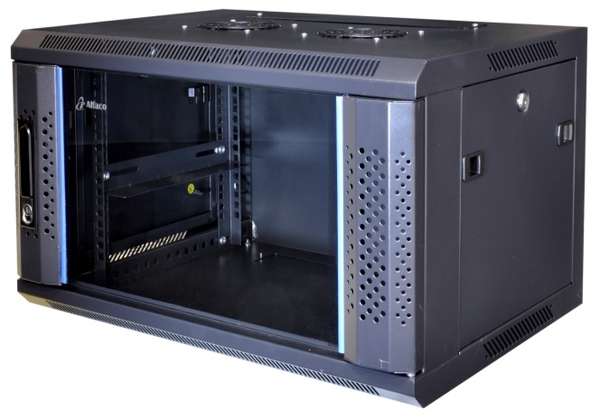 Naar omschrijving van AST19-6606 - 6HE 19Inch Wandkast, glazen voordeur, (BxDxH) 600x600x368mm