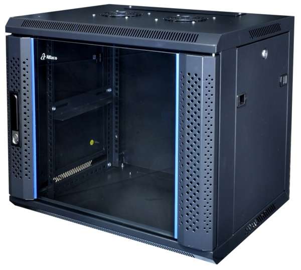 Naar omschrijving van AST19-6609 - 9HE 19Inch Wandkast, glazen voordeur, (BxDxH) 600x600x501mm