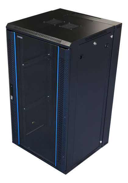 Naar omschrijving van AST19-6622-WAND - 22HE 19Inch Wandkast, glazen voordeur, zwart (BxDxH) 600x600x1200mm