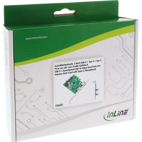 Naar omschrijving van 76660A - InLine USB 3.1 Host Controller 2 Port AF+CF + low profile Bracket PCIe x4