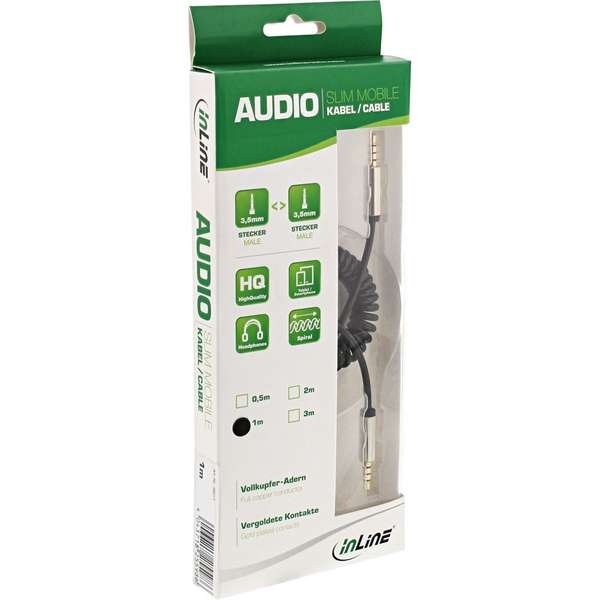Naar omschrijving van 99271 - InLine Slim Audio Spiral Cable 3.5mm male to male 4-pin Stereo 1m