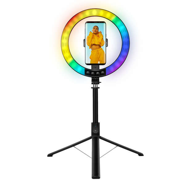 Naar omschrijving van AA0156 - Smartphone ring light with selfie stick tripod, remote shutter