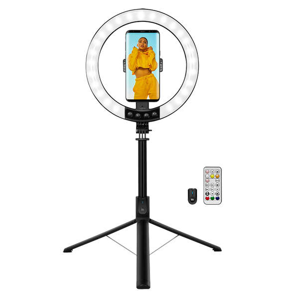 Naar omschrijving van AA0156 - Smartphone ring light with selfie stick tripod, remote shutter