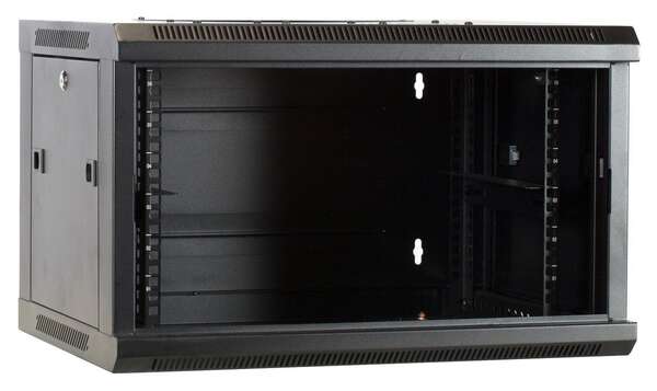 Naar omschrijving van AST19-6406 - 6HE 19Inch Wandkast, glazen voordeur, (BxDxH) 600x450x368mm