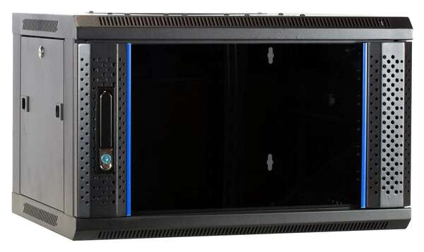 Naar omschrijving van AST19-6406 - 6HE 19Inch Wandkast, glazen voordeur, (BxDxH) 600x450x368mm