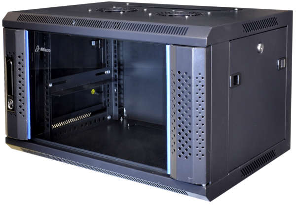 Naar omschrijving van AST19-6406 - 6HE 19Inch Wandkast, glazen voordeur, (BxDxH) 600x450x368mm