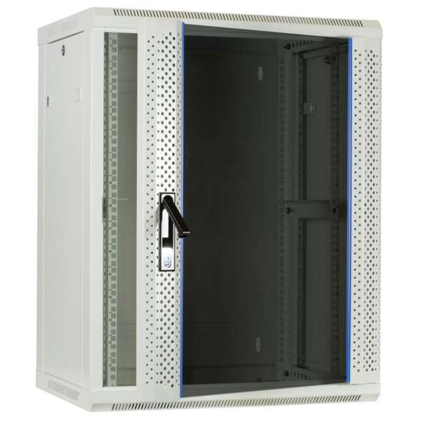 Naar omschrijving van AST19-6415W - 15HE 19Inch Wandkast, glazen voordeur, (BxDxH) 600x450x769mm, Licht Grijs