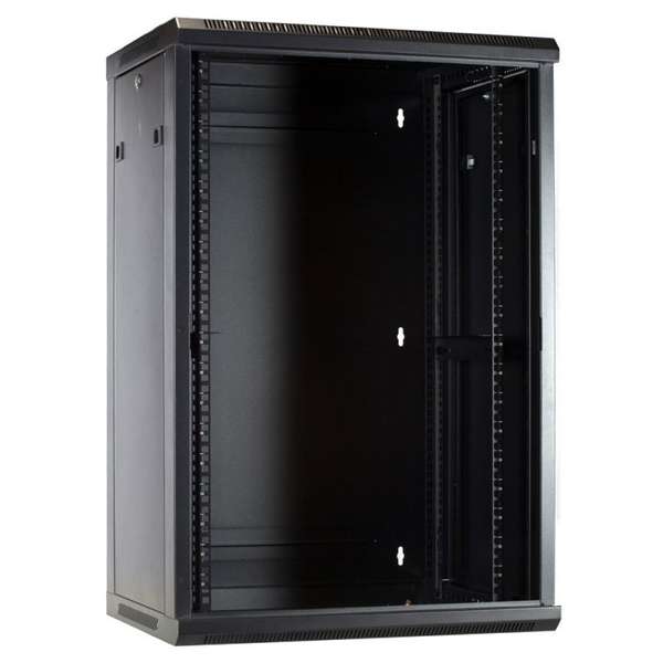 Naar omschrijving van AST19-6618-WAND - 18HE 19Inch Wandkast, glazen voordeur, (BxDxH) 600x600x916mm