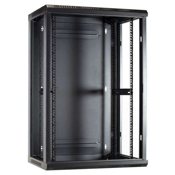 Naar omschrijving van AST19-6618-WAND - 18HE 19Inch Wandkast, glazen voordeur, (BxDxH) 600x600x916mm