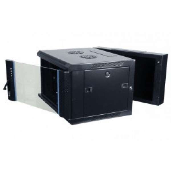 Naar omschrijving van AST19-6606 - 6HE 19Inch Wandkast, glazen voordeur, (BxDxH) 600x600x368mm