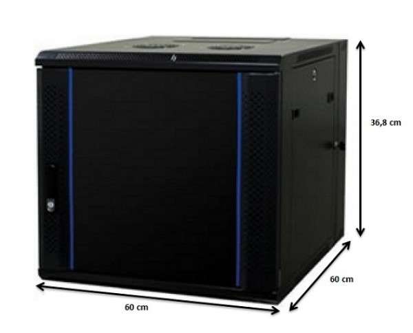 Naar omschrijving van AST19-6606 - 6HE 19Inch Wandkast, glazen voordeur, (BxDxH) 600x600x368mm