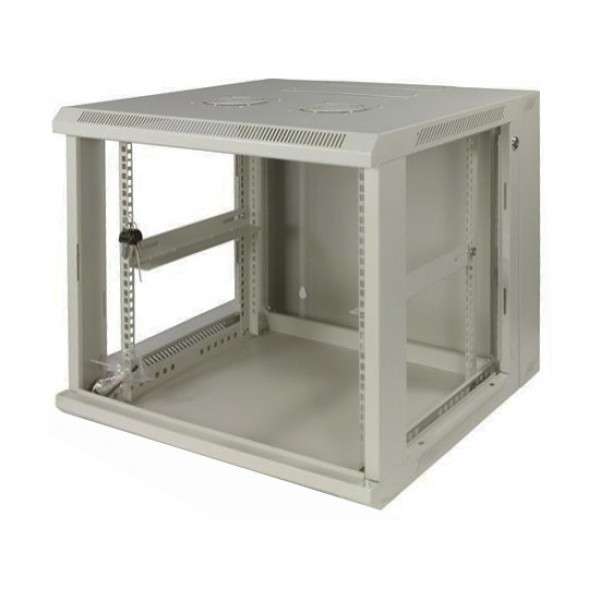 Naar omschrijving van AST19-6606W - 6HE 19Inch Wandkast, glazen voordeur, (BxDxH) 600x600x368mm, Licht Grijs