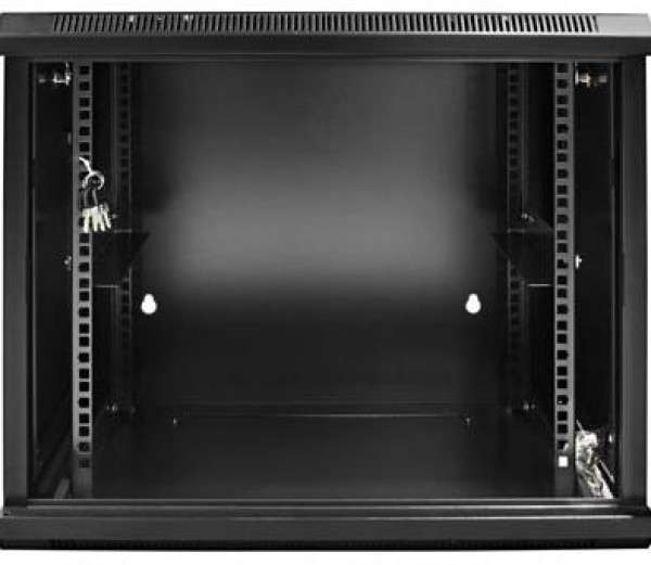 Naar omschrijving van AST19-6609 - 9HE 19Inch Wandkast, glazen voordeur, (BxDxH) 600x600x501mm