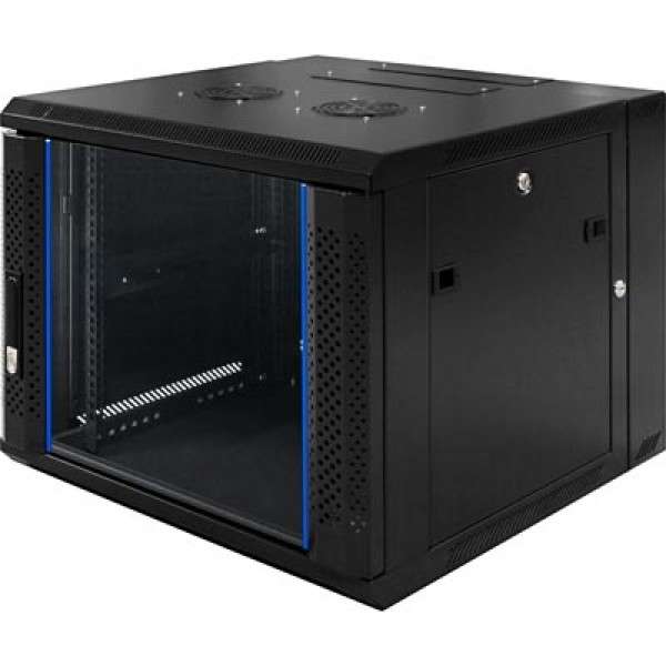 Naar omschrijving van AST19-6609 - 9HE 19Inch Wandkast, glazen voordeur, (BxDxH) 600x600x501mm