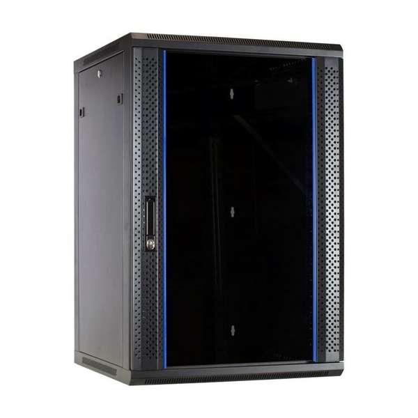 Naar omschrijving van AST19-6622-WAND - 22HE 19Inch Wandkast, glazen voordeur, zwart (BxDxH) 600x600x1200mm