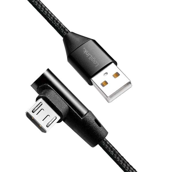 Naar omschrijving van CU0141 - USB 2.0 cable, USB-A/M to Micro-USB/M (90Â°),fabric,metal,black, 0.3 m
