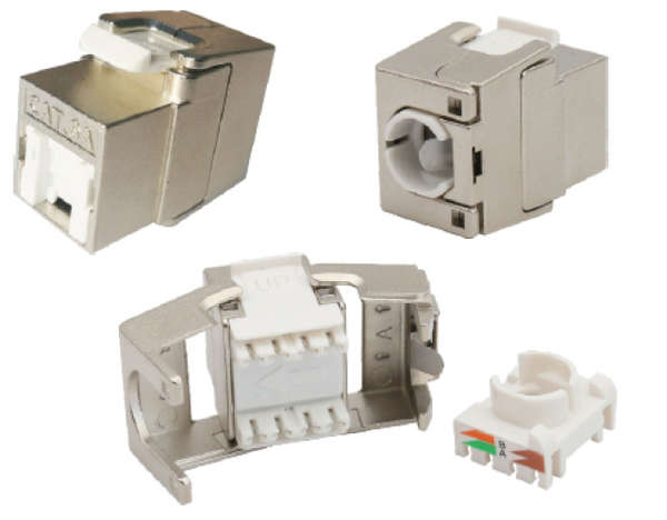 Naar omschrijving van E-20093 - Short Body Keystone Jack, Cat.6a RJ45, STP, tool-less
