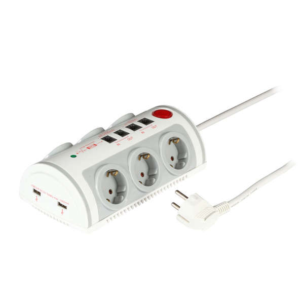 Naar omschrijving van EK610 - 6-way Socket strip with switch, 2xUSB,2xRJ45,2xRJ11