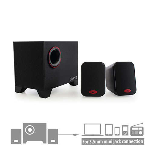Naar omschrijving van EW3505 - Ewent 2.1 Speakersysteem, 15W RMS, zwart, 230V voeding