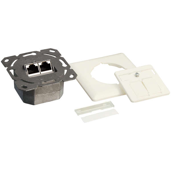 Naar omschrijving van NP0021 - Cat6A wall outlet 2x RJ45 shielded pure white, horizontal cable entry