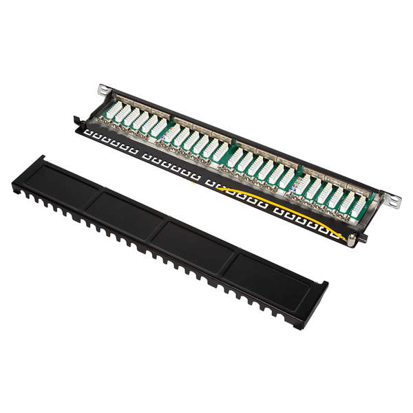 Naar omschrijving van NP0047 - Cat.6 STP, 24-voudig, 48.26cm (19Inch), 0.5U, zwart
