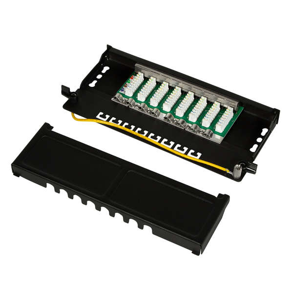Naar omschrijving van NP0064B - Mini-Patchpanel STP 8xRJ45 Cat.6A, 10inch 0,5U, black