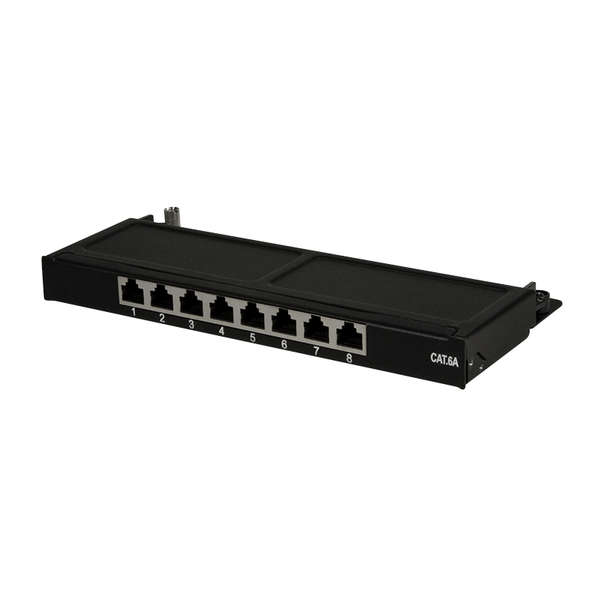 Naar omschrijving van NP0064B - Mini-Patchpanel STP 8xRJ45 Cat.6A, 10inch 0,5U, black