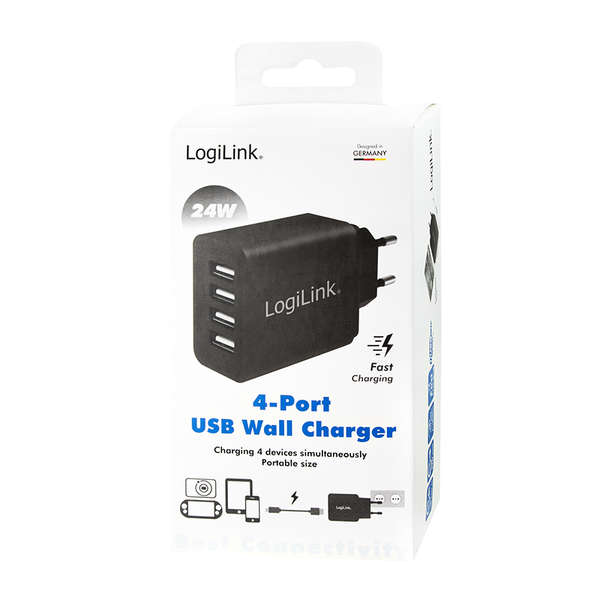 Naar omschrijving van PA0211 - USB power socket adapter, 4x USB-Port, 24W, black